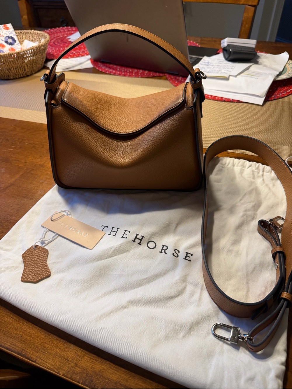 The Horse Clementine Cognac Pebbled Leather Shoulder Bag with Removable Strap